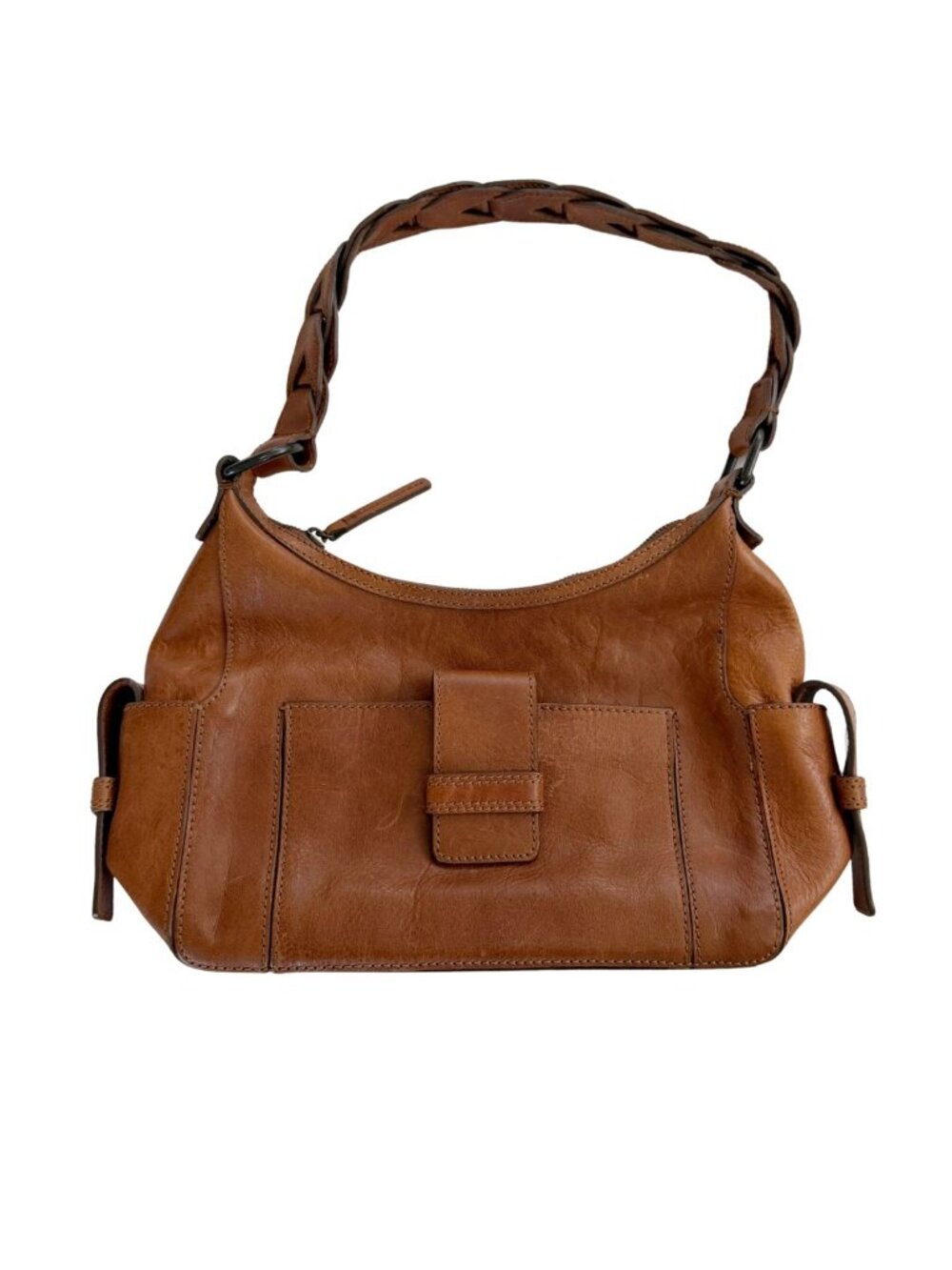 Vintage Banana Republic Cognac Leather Braided Shoulder Bag Hobo Purse